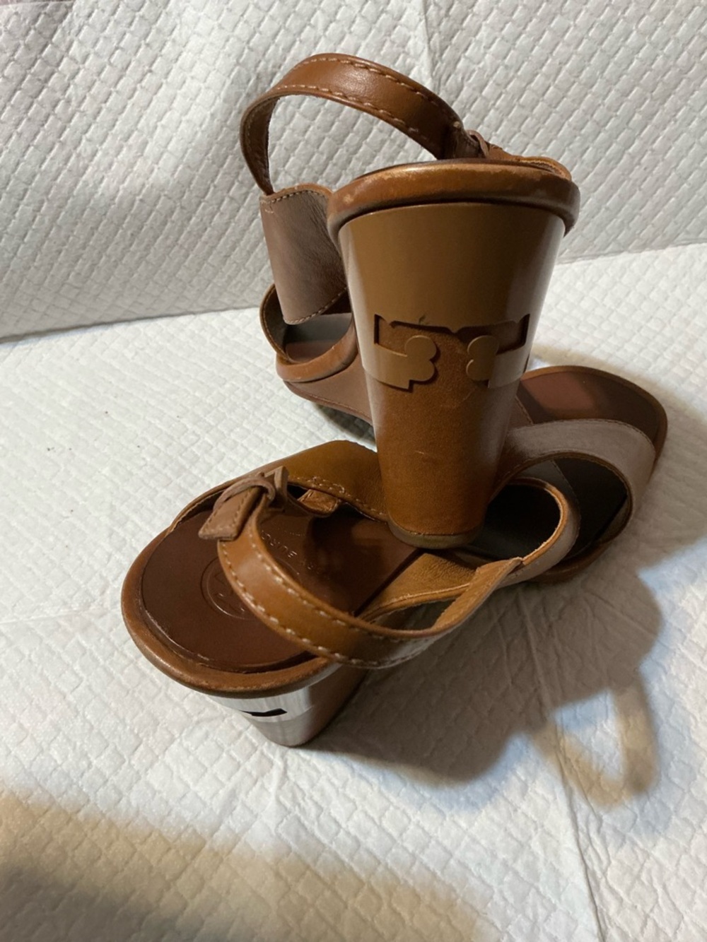 Tory Burch Tan Leather Crisscross Wedge Slingbacks - Picture 4 of 7